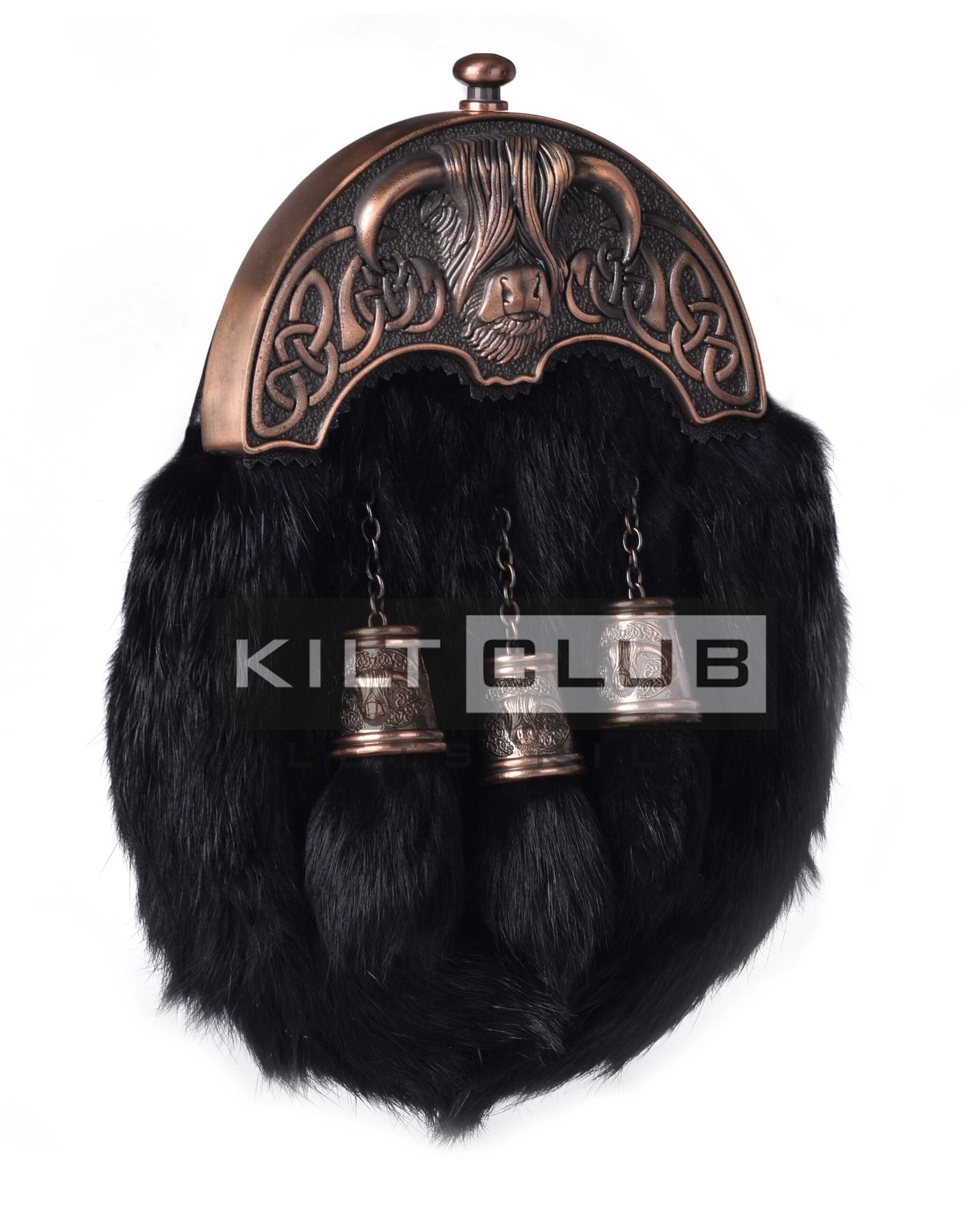 Bronze Highland Cow Black Rabbit Fur Sporran - Image 4