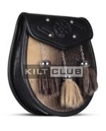 Embossed Black Leather Seal Fur Semi Dress Sporran - Image 2
