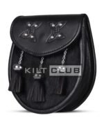 Celtic Knots Black leather Black Bovine Fur Semi Dress Sporran - Image 2