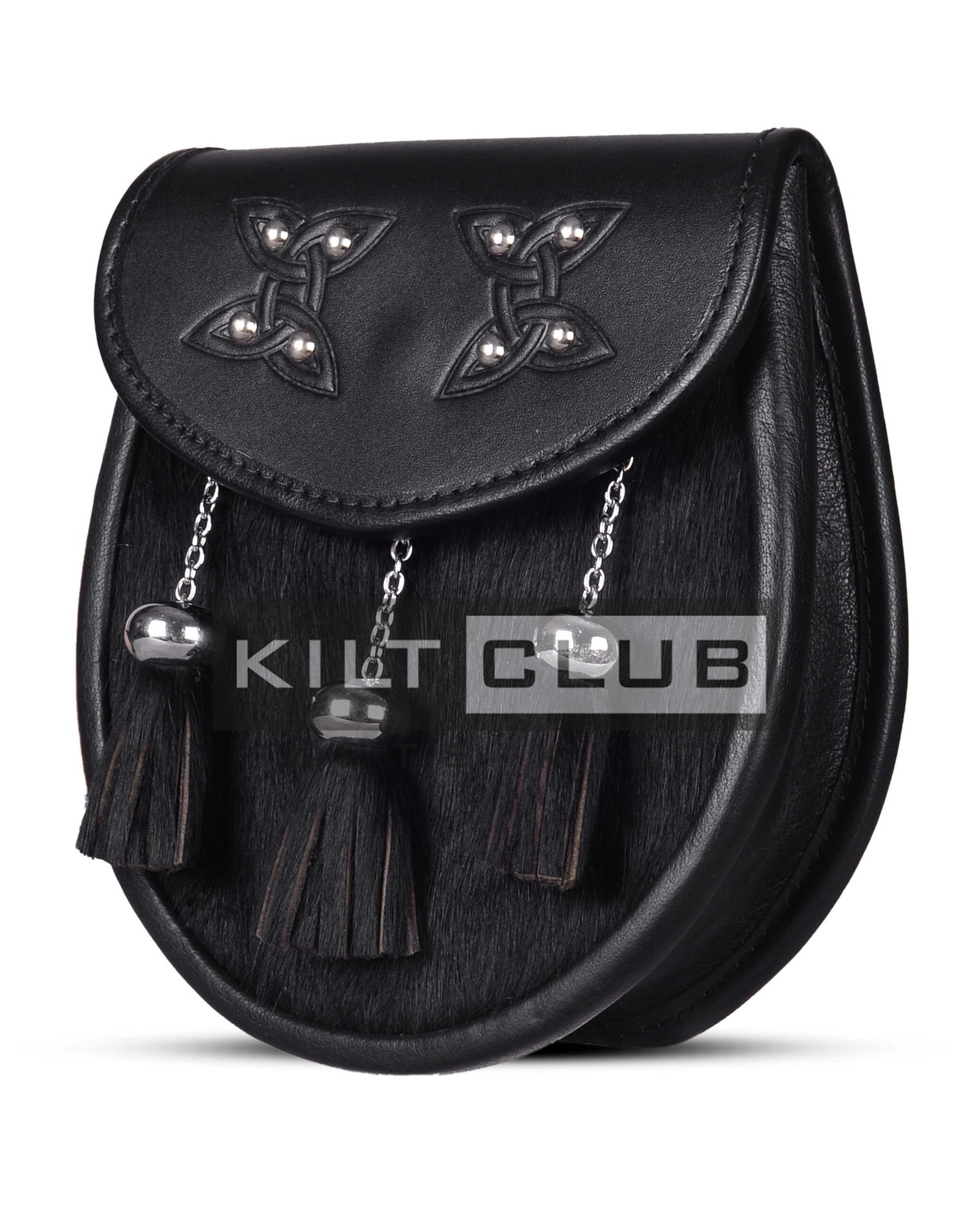 Celtic Knots Black leather Black Bovine Fur Semi Dress Sporran - Image 2