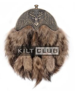 Full Dress Coyote Fur Brass Stag Head Sporran