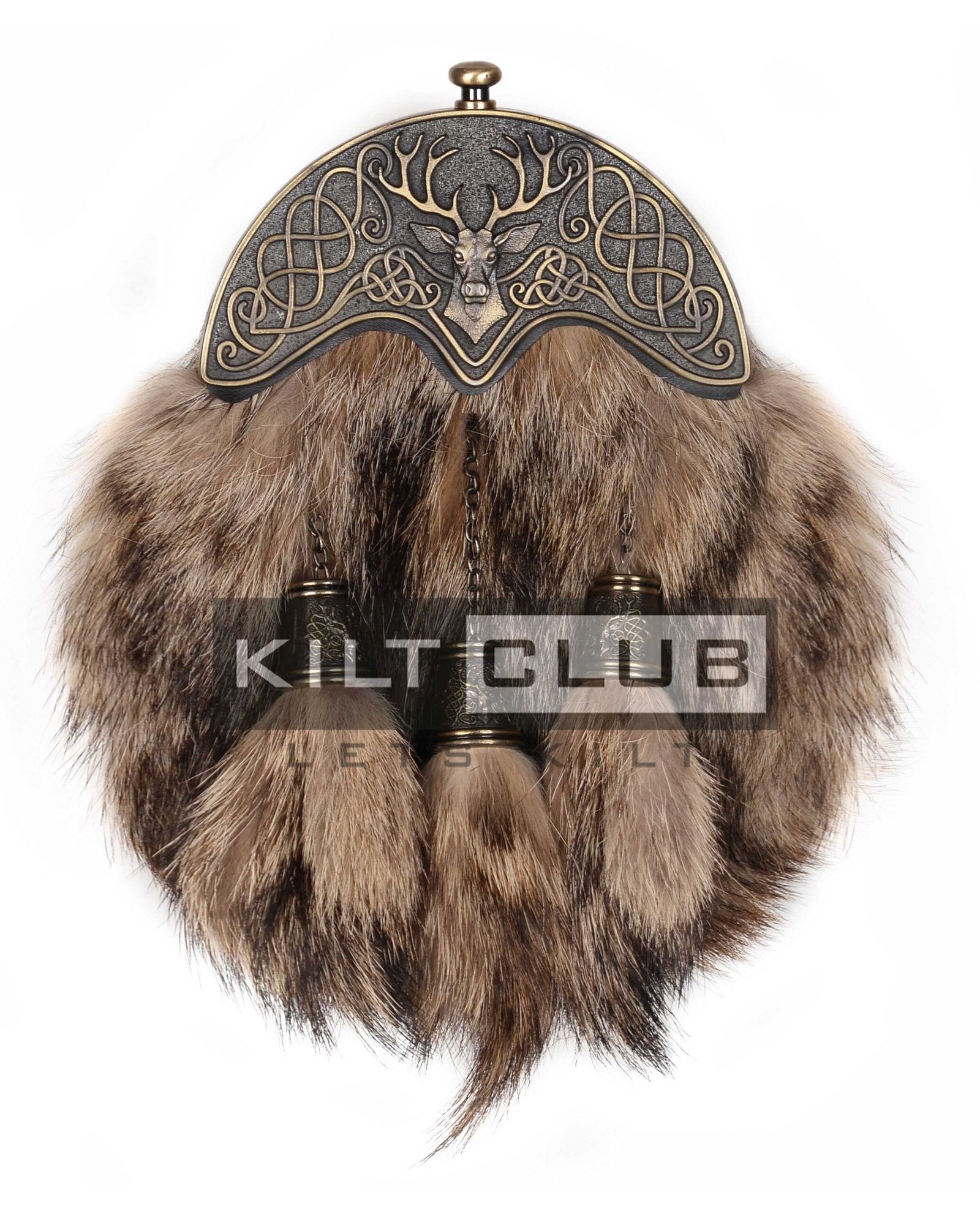 Full Dress Coyote Fur Brass Stag Head Sporran