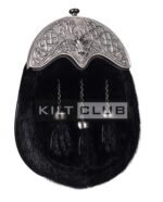 Nickle Brushed Stag Head Black Seal Fur Full Dress Sporran - Image 3