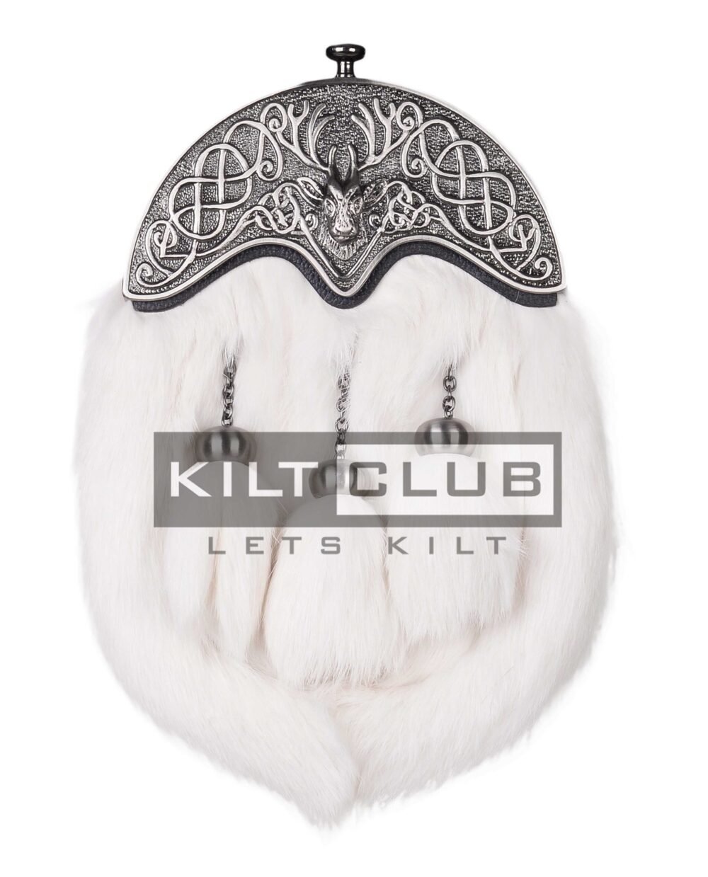 Nickle Brushed Stag Head White Rabbit Fur Full Dress Sporran