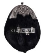 Nickle Brushed Thistle Black Rabbit Fur Full Dress Sporran - Image 2