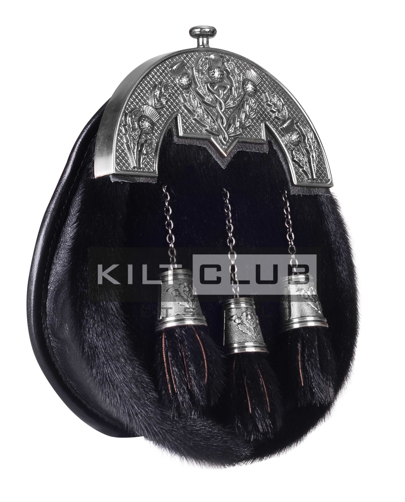 Nickle Brushed Thistle Black Seal Fur Full Dress Sporran - Image 2