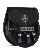 Black Leather Bovine Fur Cross Tassels Semi Dress Sporran - Image 3
