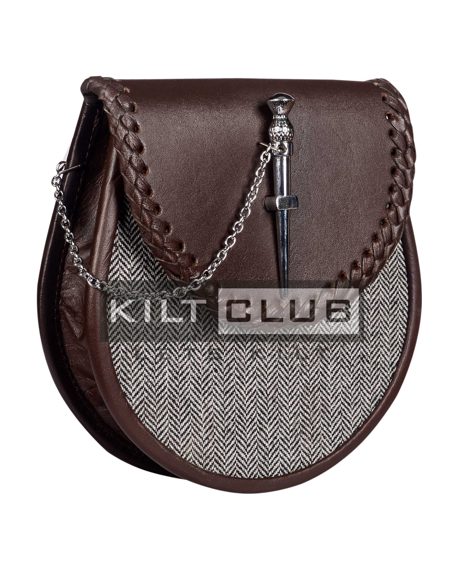 Brown Leather and Gray Tweed Sporran - Image 3