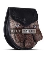 Black Leather Brown Rabbit Fur Semi Dress Sporran - Image 3