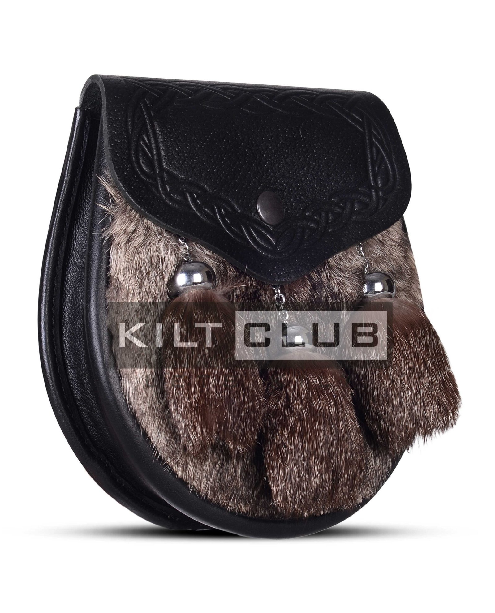 Black Leather Brown Rabbit Fur Semi Dress Sporran - Image 3