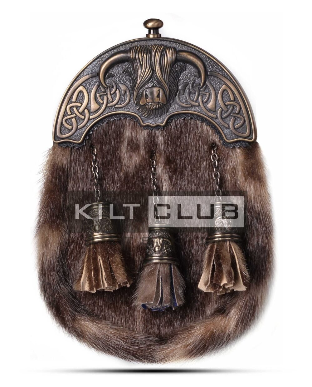 Brass Highland Cow Seal Fur Sporran