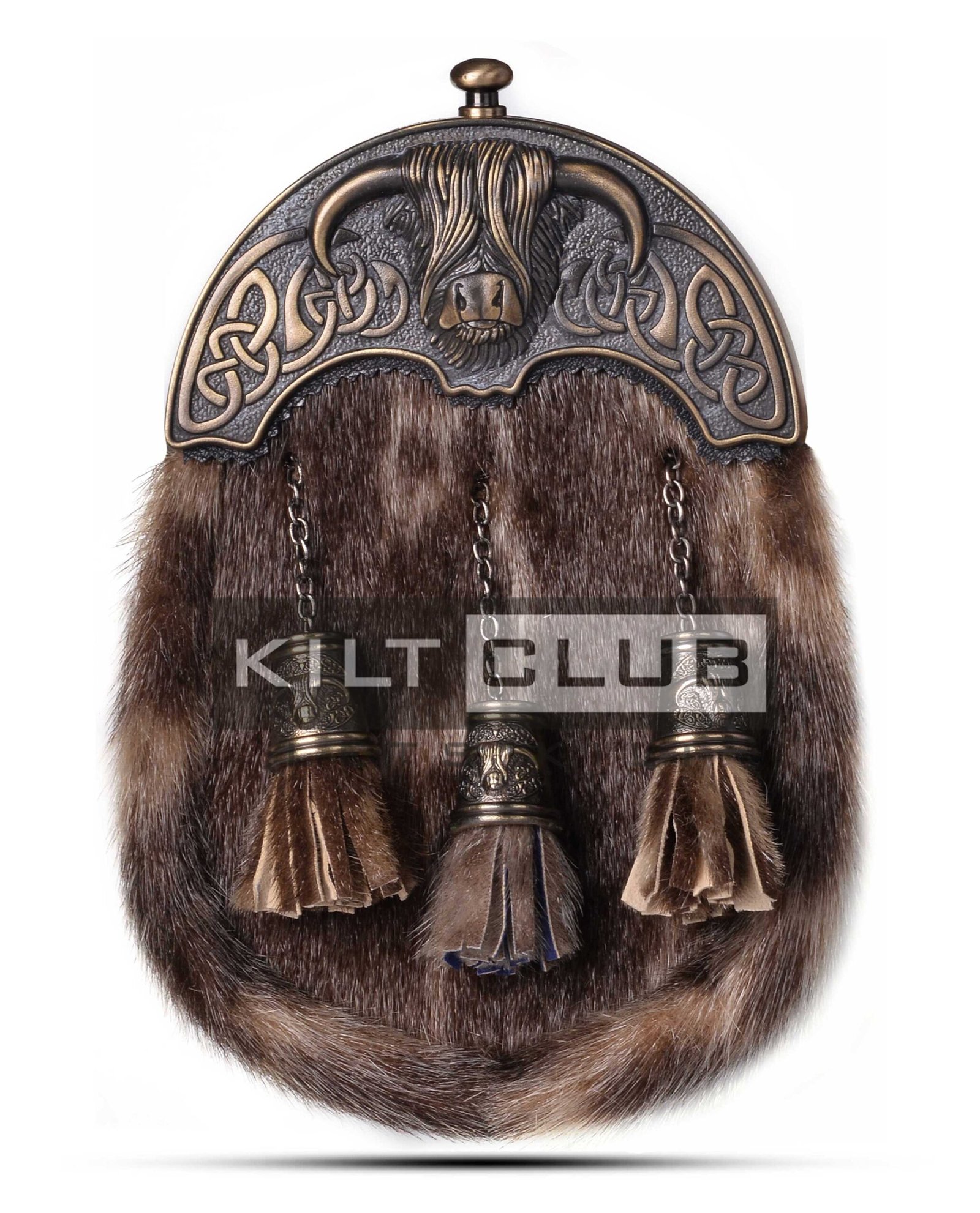 Brass Highland Cow Seal Fur Sporran