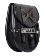 Cross Rampant Lion Emblem Black Leather Semi Dress Sporran - Image 3
