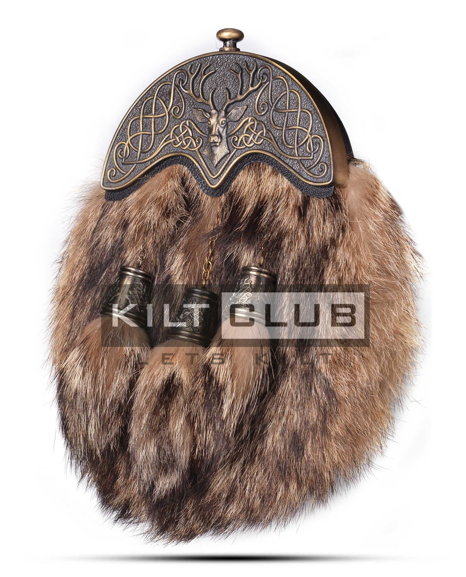 Brass Stag Head Coyote Fur Sporran - Image 3