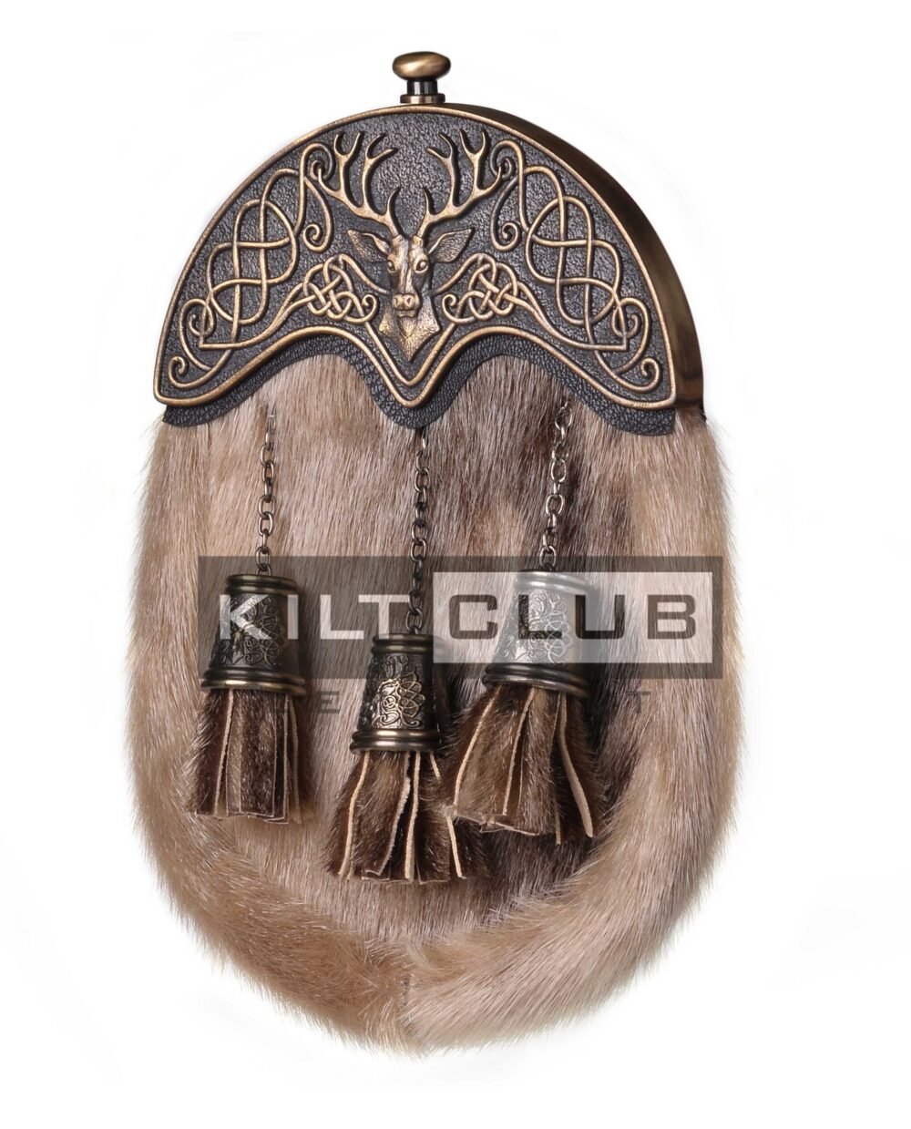 Brass Stag Head Seal Fur Sporran