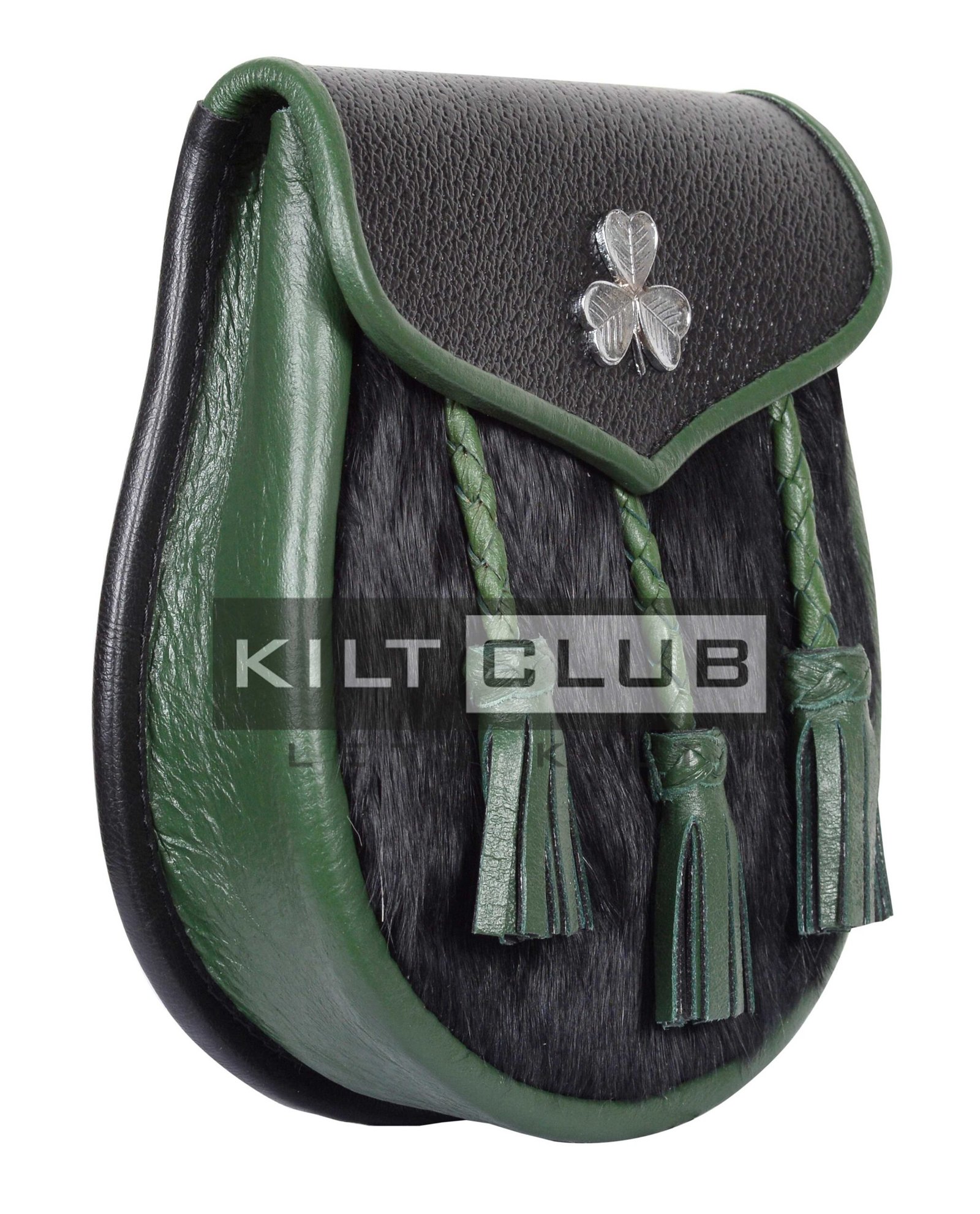 Shamrock Emblem Black Rabbit Fur Semi Dress Sporran - Image 2