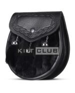 Black Leather Black Rabbit Fur Semi Dress Sporran - Image 2