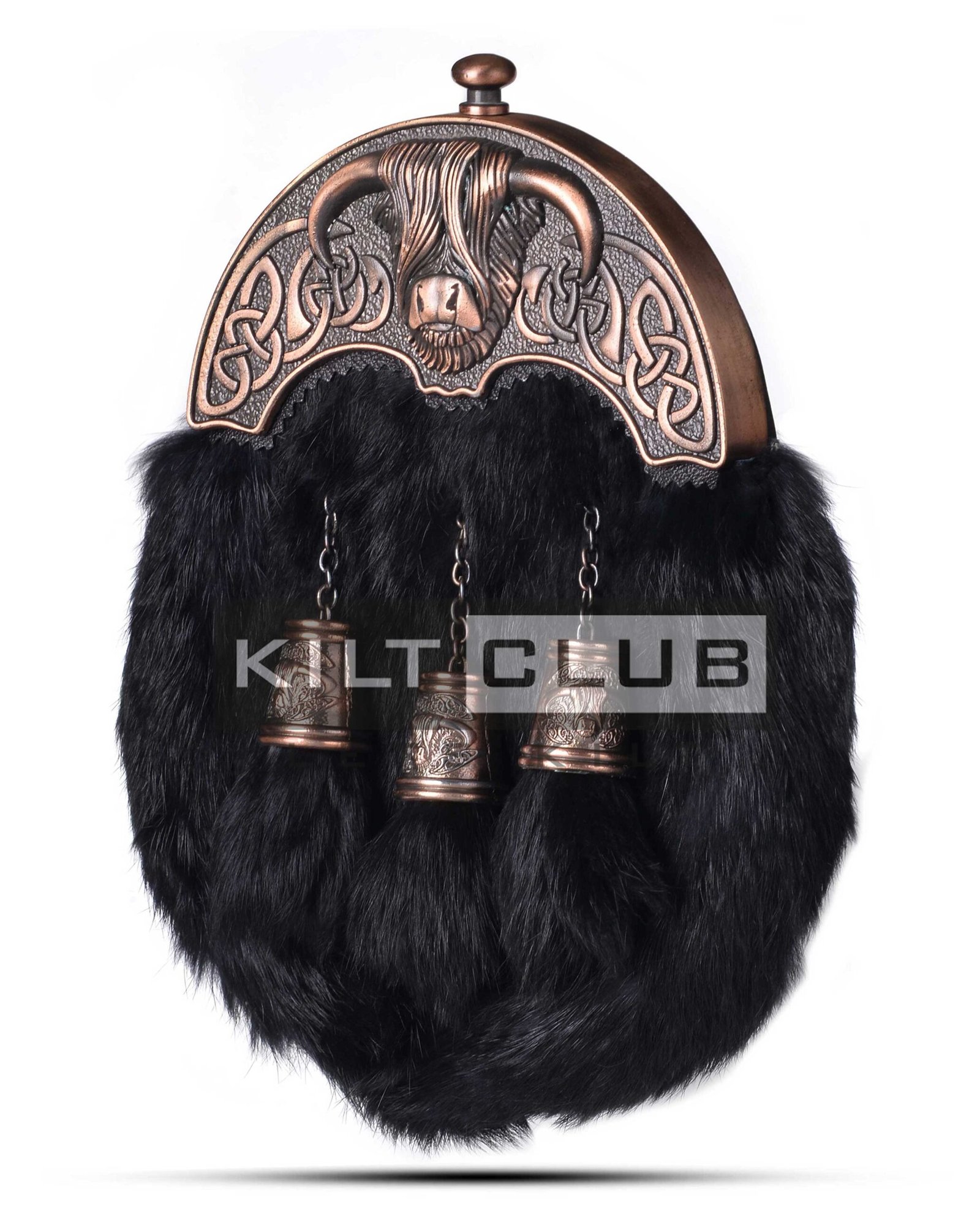 Bronze Highland Cow Black Rabbit Fur Sporran - Image 3
