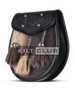 Embossed Black Leather Seal Fur Semi Dress Sporran - Image 3