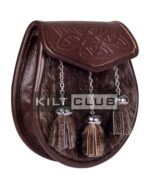 Embossed Brown Leather Seal Fur Semi Dress Sporran - Image 2