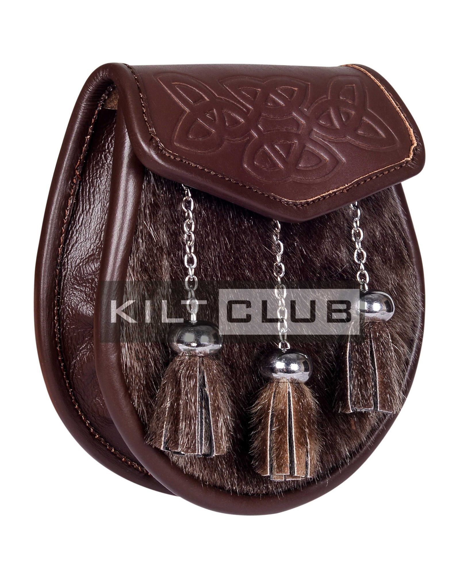 Embossed Brown Leather Seal Fur Semi Dress Sporran - Image 2