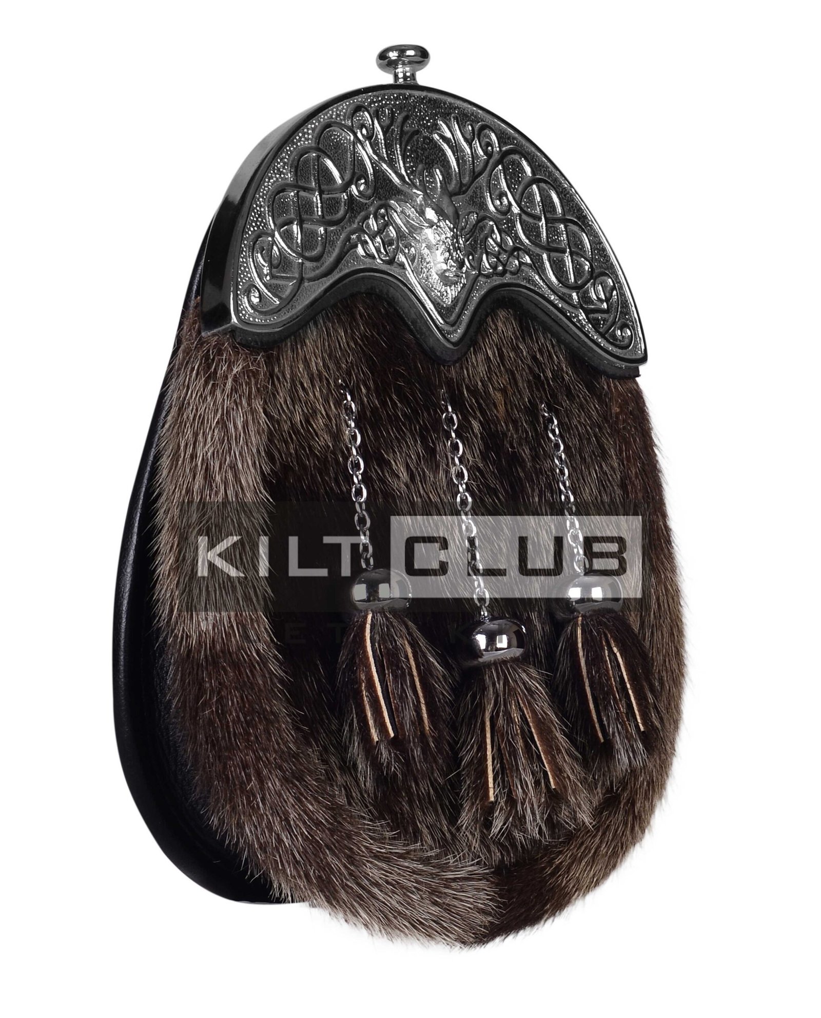 Full Dress Dark Seal Fur Silver Stag Head Sporran - Image 3