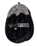 Nickle Brushed Stag Head Black Seal Fur Full Dress Sporran - Image 2