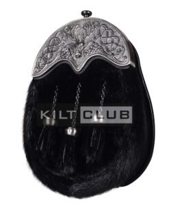 Alternative view of Nickle Brushed Stag Head Black Seal Fur Full Dress Sporran