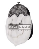 Nickle Brushed Stag Head White Rabbit Fur Full Dress Sporran - Image 2
