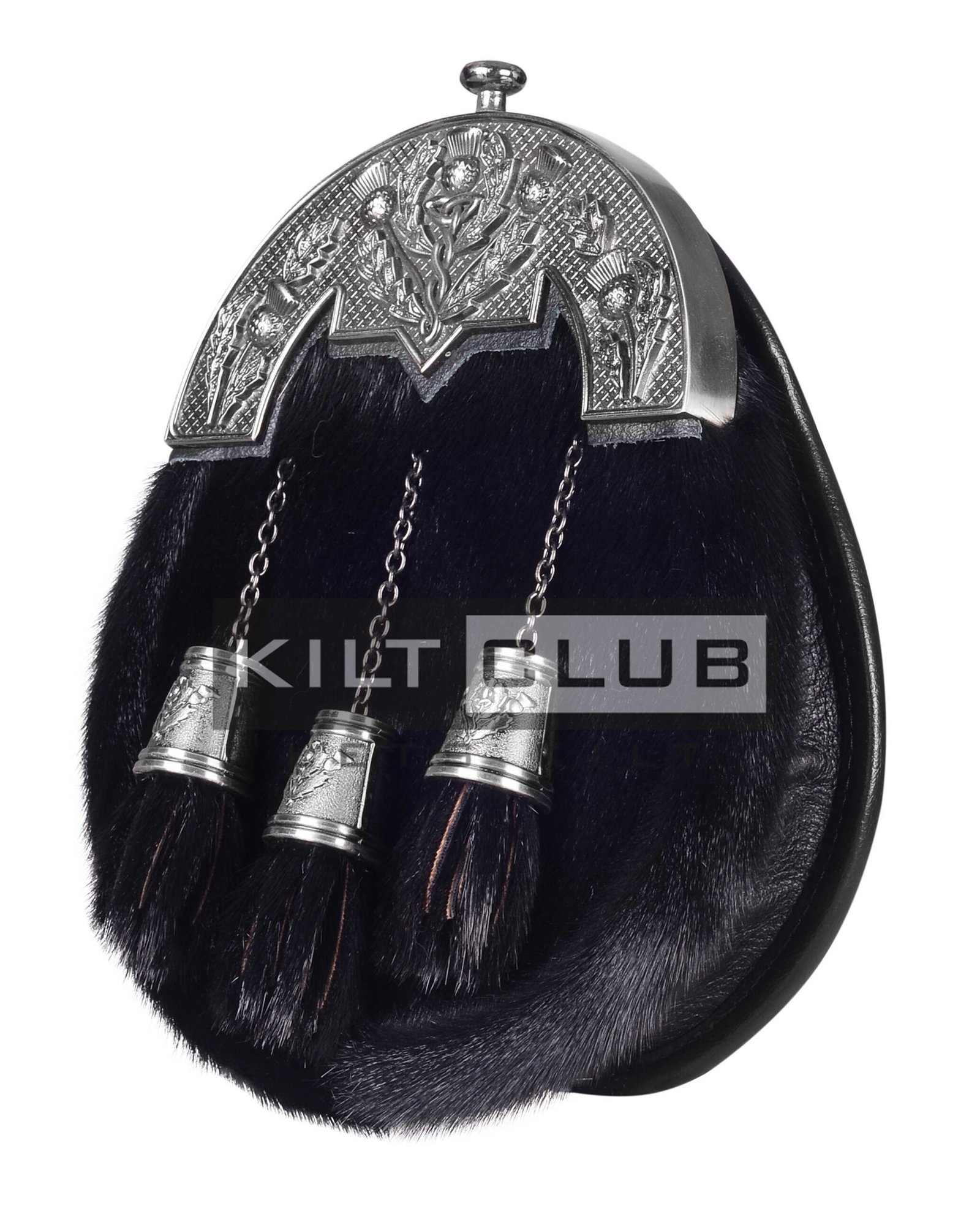 Nickle Brushed Thistle Black Seal Fur Full Dress Sporran - Image 3