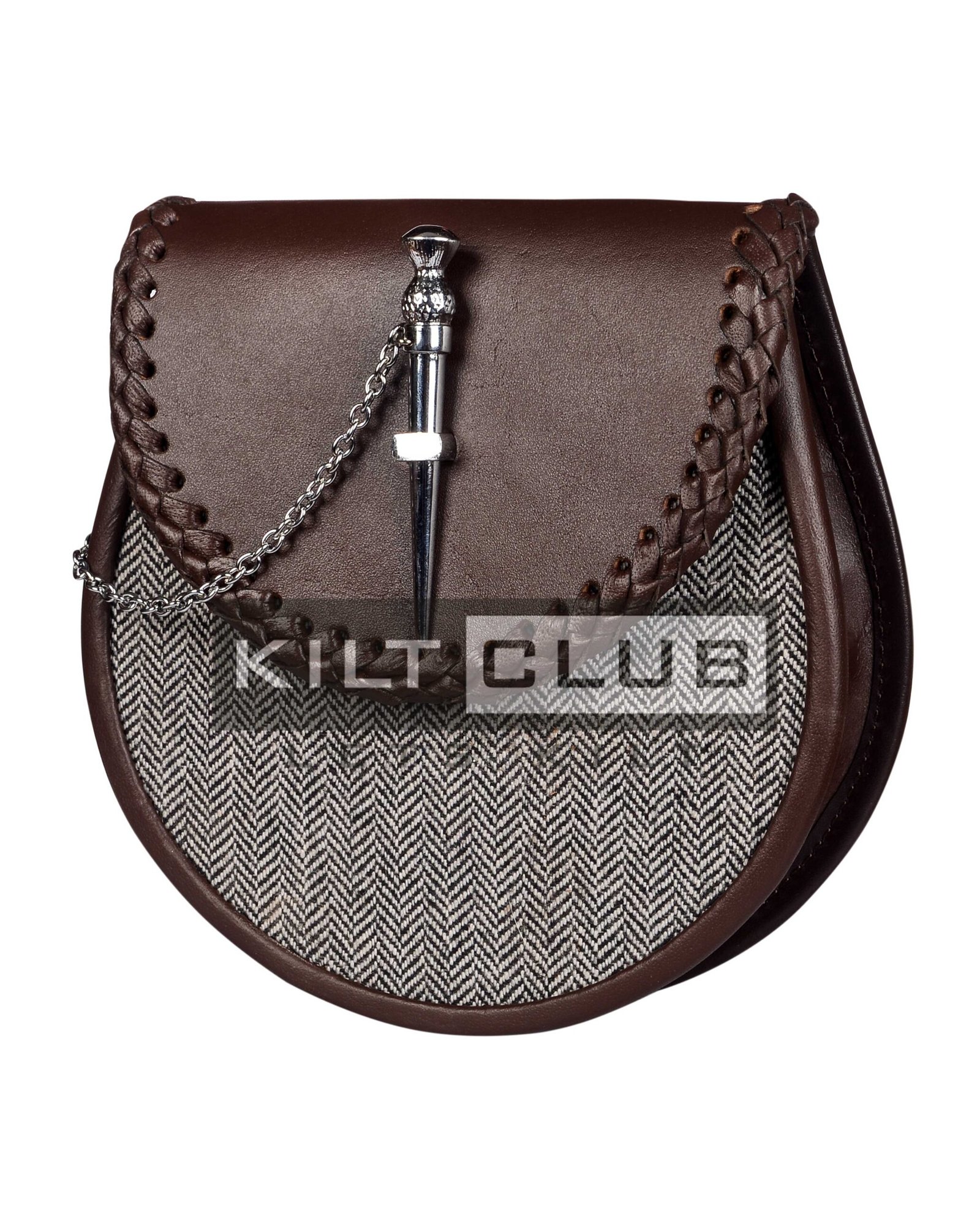 Brown Leather and Gray Tweed Sporran - Image 2