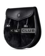 Black Leather Rabbit Fur Semi Dress Sporran - Image 2
