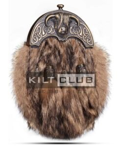 Alternative view of Brass Highland Cow Coyote Fur Sporran