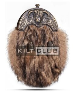 Alternative view of Brass Highland Cow Coyote Fur Sporran