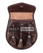 Embossed Brown Leather Seal Fur Semi Dress Sporran - Image 3