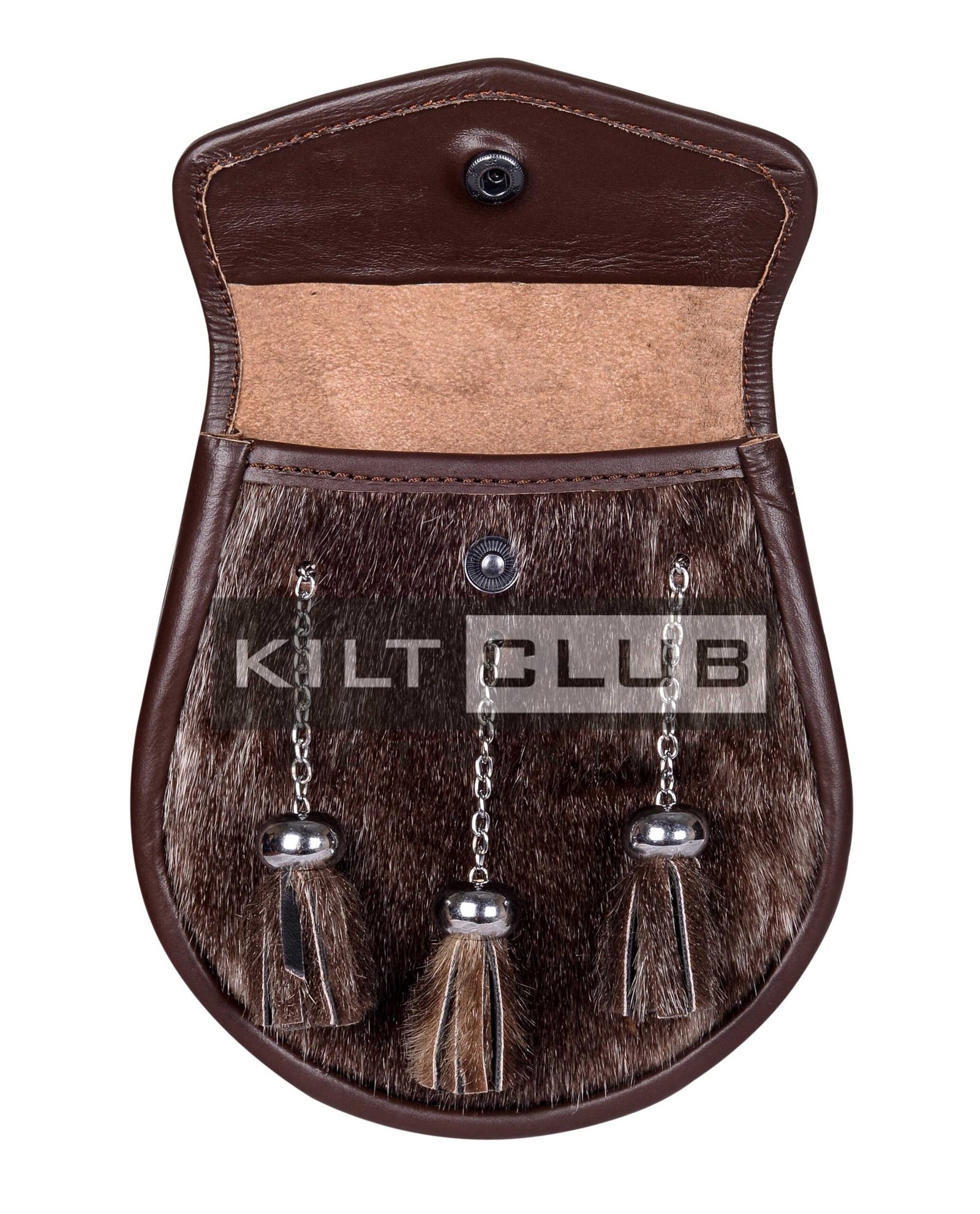 Embossed Brown Leather Seal Fur Semi Dress Sporran - Image 3