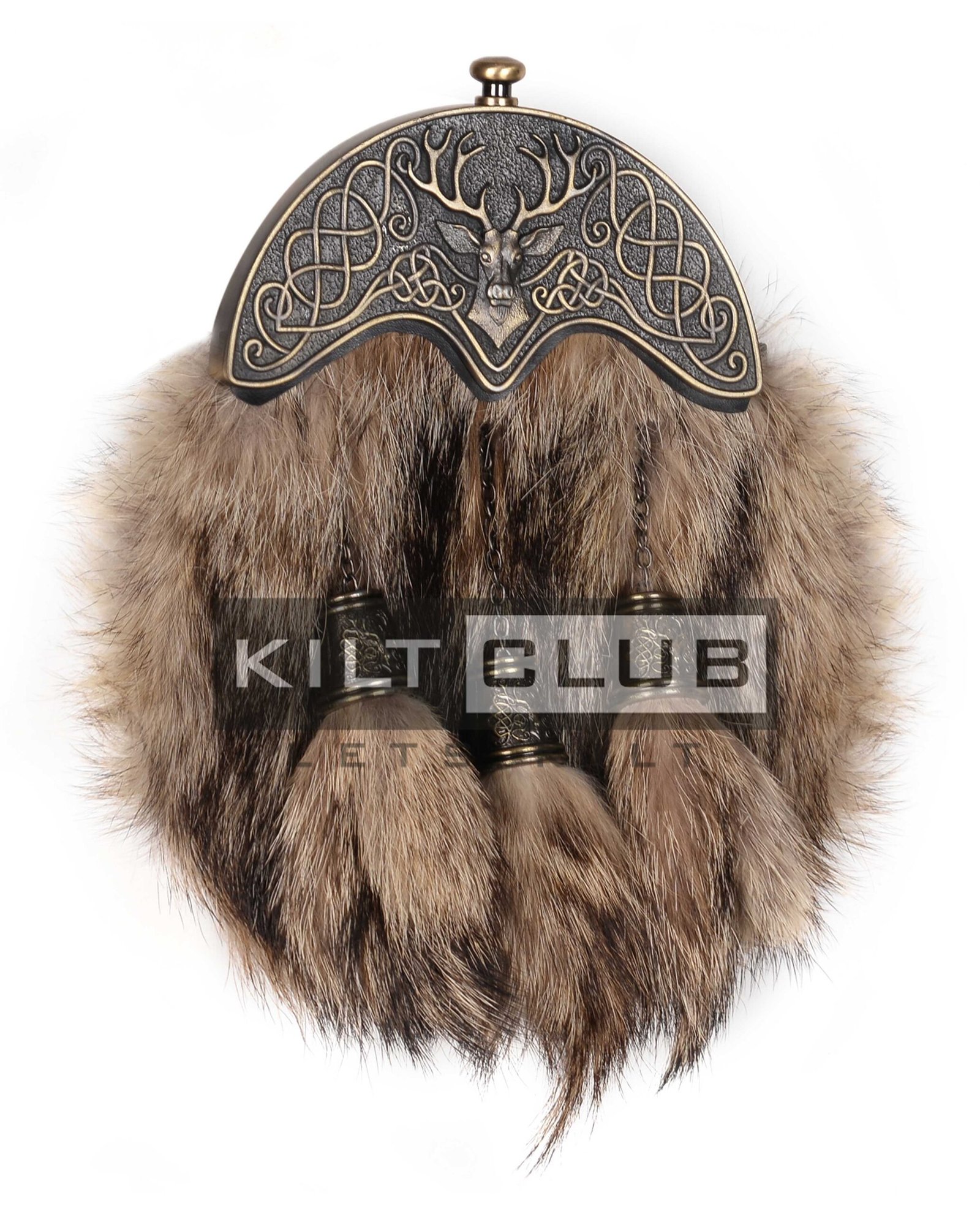 Full Dress Coyote Fur Brass Stag Head Sporran - Image 2