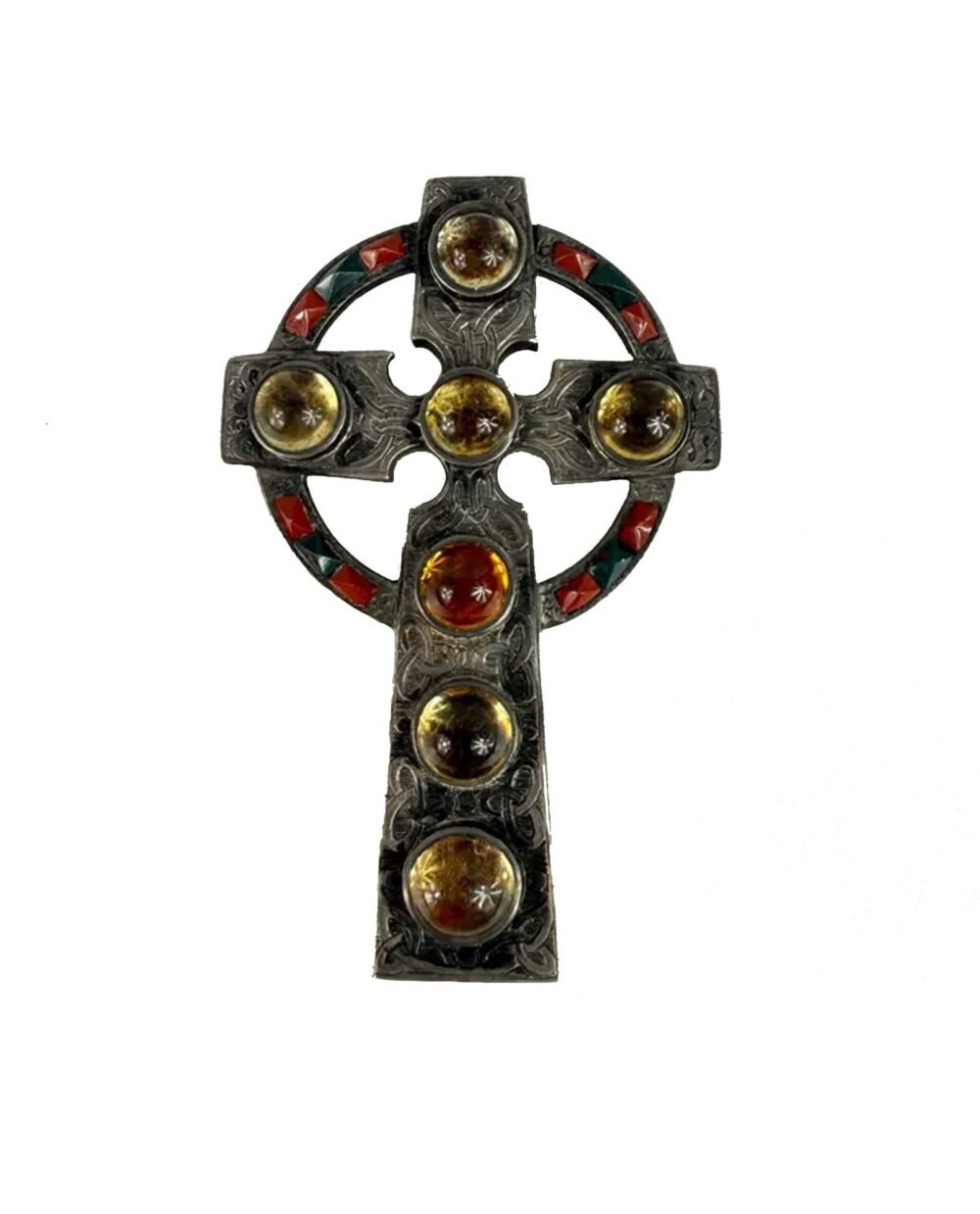 Scottish Pin Antique Celtic Cross Pebble Brooch