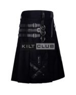 Black Cotton Leather Patchwork Gothic Kilt - Image 2
