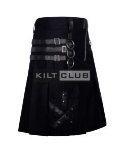 Alternative view of Black Cotton Leather Patchwork Gothic Kilt