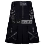 Black Cotton Leather Patchwork Gothic Kilt