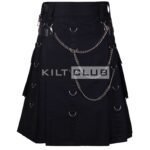 Black Cotton Silver Chains Gothic Kilt