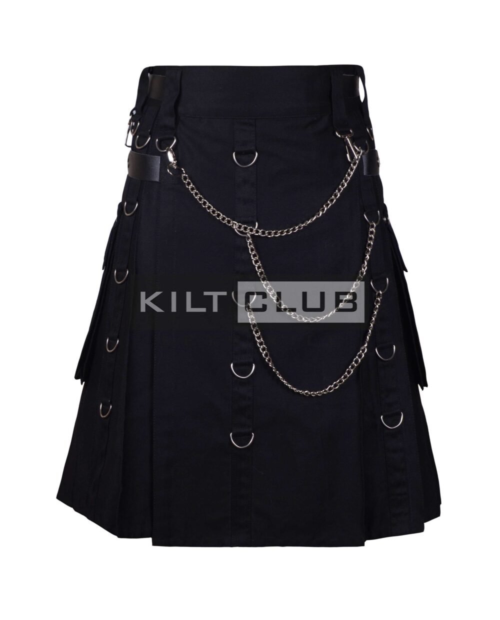 Black Cotton Silver Chains Gothic Kilt