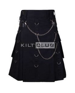 Black Cotton Silver Chains Gothic Kilt