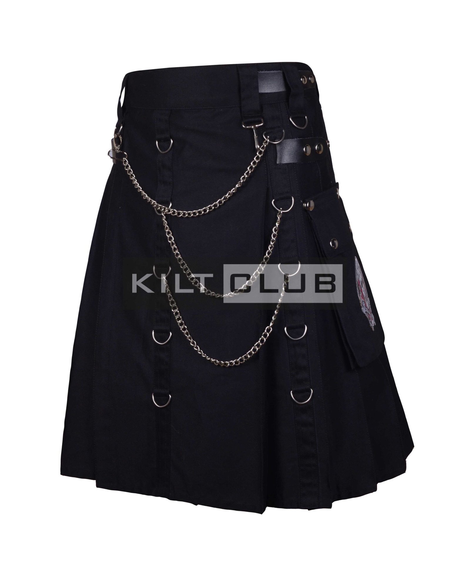 Black Cotton Silver Chains Gothic Kilt - Image 3