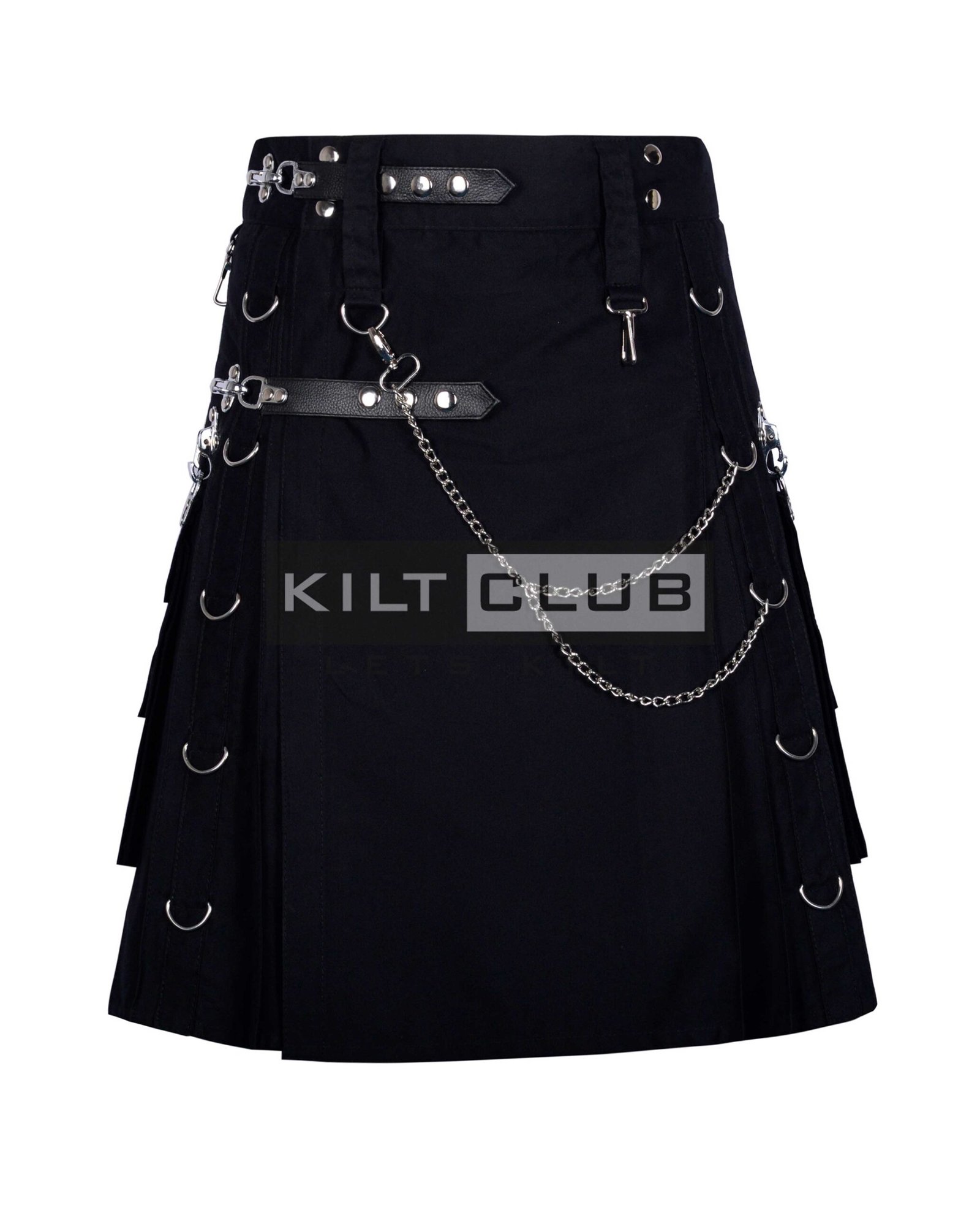 Black Cotton Silver Chains Gothic Kilt - Image 4
