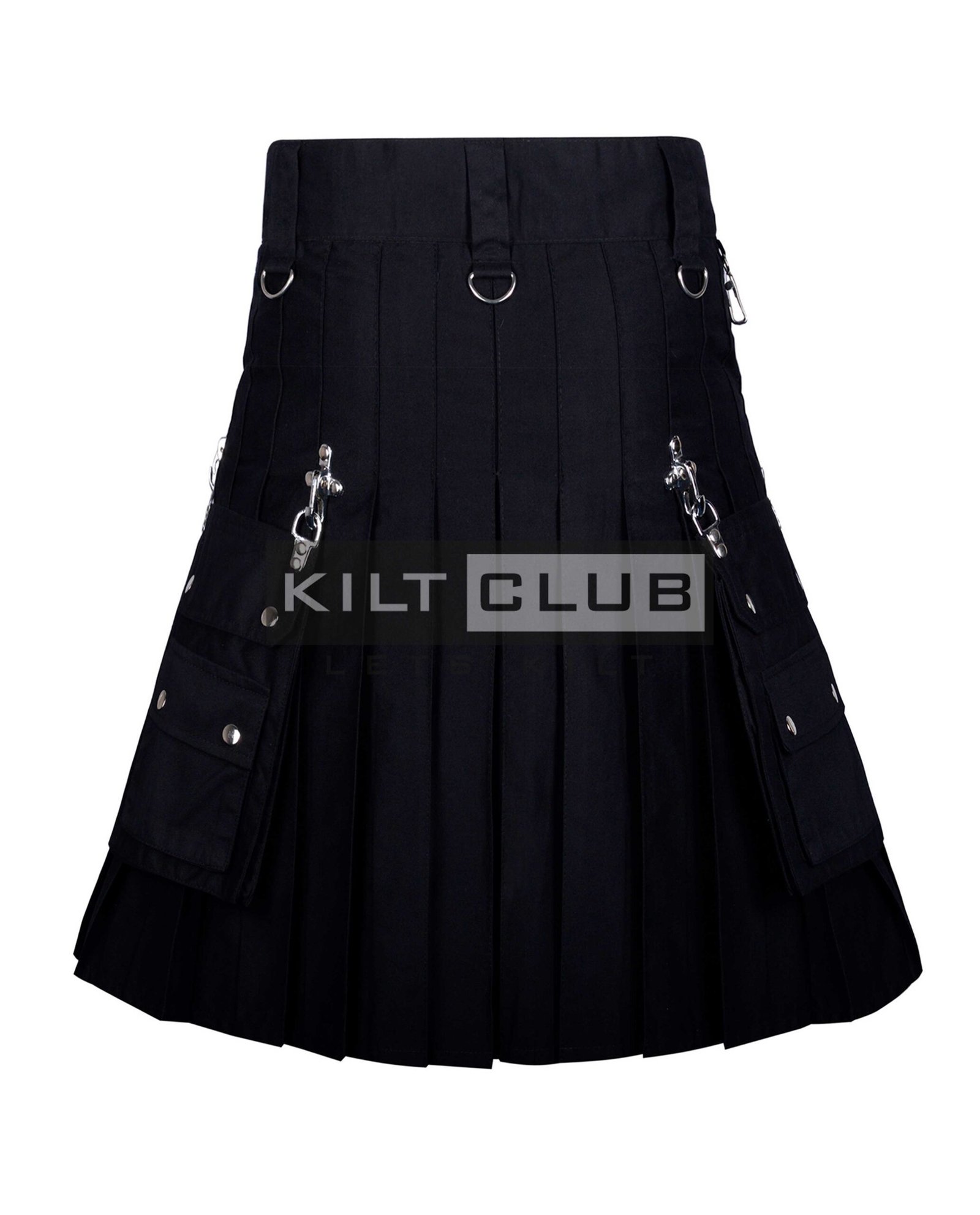 Black Cotton Silver Chains Gothic Kilt - Image 2