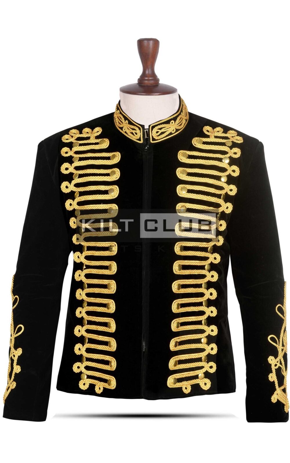 Black Velvet Gold Braided Military Jacket