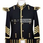 Black Wool Gold Braided Scottish Military Bagpiper Jacket