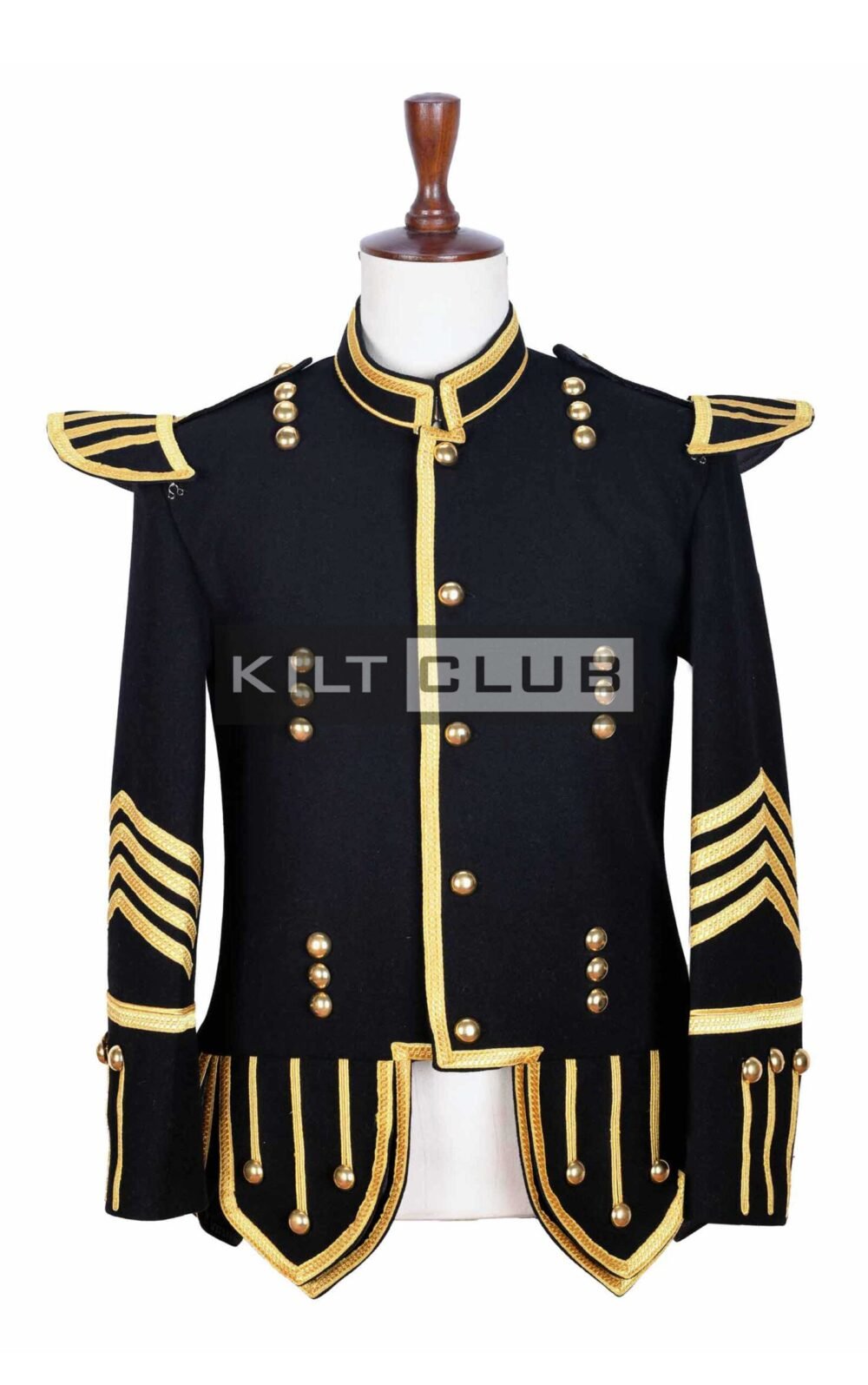 Black Wool Gold Braided Scottish Military Bagpiper Jacket